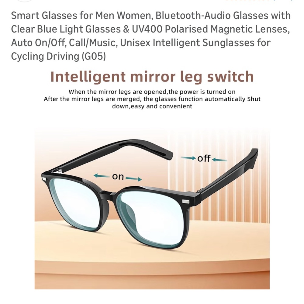 Smart Bluetooth Audio Glasses - Black - Picture 4 of 9
